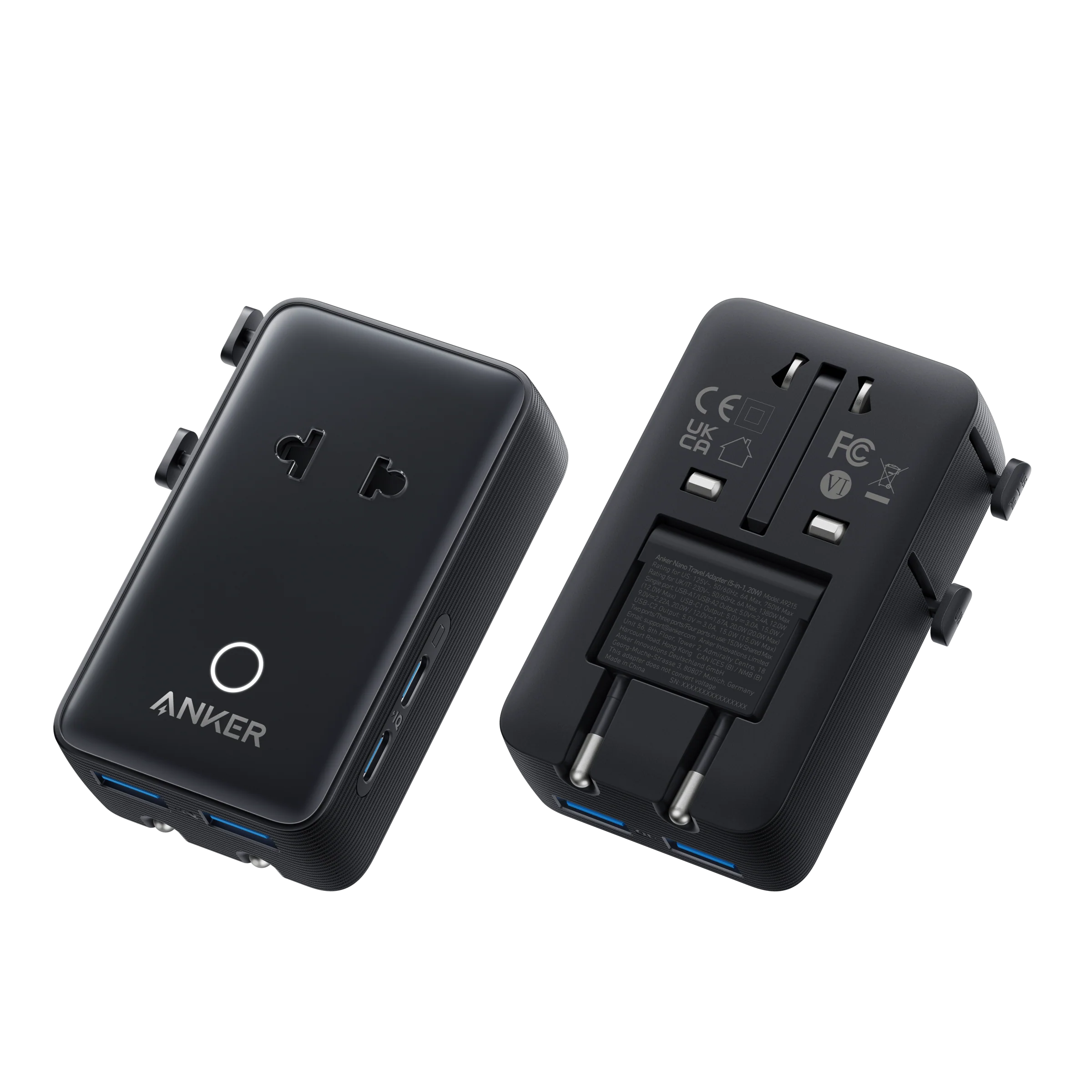 Anker Nano Travel Adapter (5-in-1, 20W, 1-Pack)